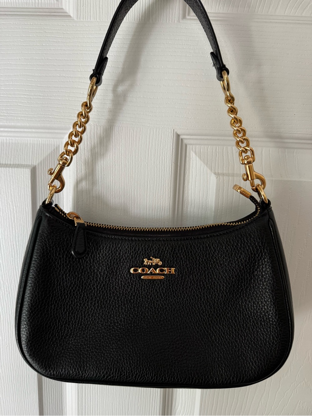 Coach Black Pebble Leather Shoulder Bag with Gold Hardware